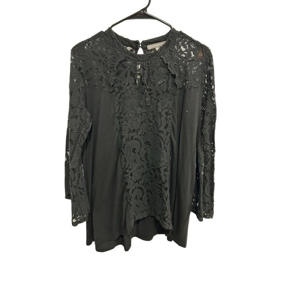 Kate & Mallory Tops - Kate & Mallory Lace Long Sleeve Blouse Black Sz XL Keyhole Back Grunge Witchy